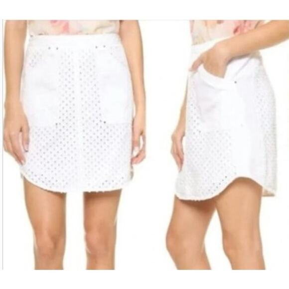 Rebecca Taylor Dresses & Skirts - Rebecca Taylor Punched Denim White Mini Skirt Size Small Pockets